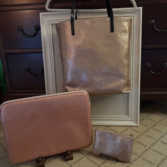 Kate Spade Rose Gold & Gold sparkle Tote, Computer Case, and Wristlet - set of - Picture 4 of 15